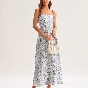 RIHOAS Blue and White Floral Maxi Dress